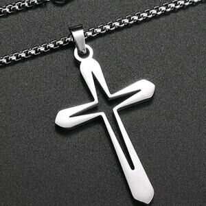 Fashion Hollow Cross Pendant Rounded Stainless Steel Necklace Jewelry Gift - NEW